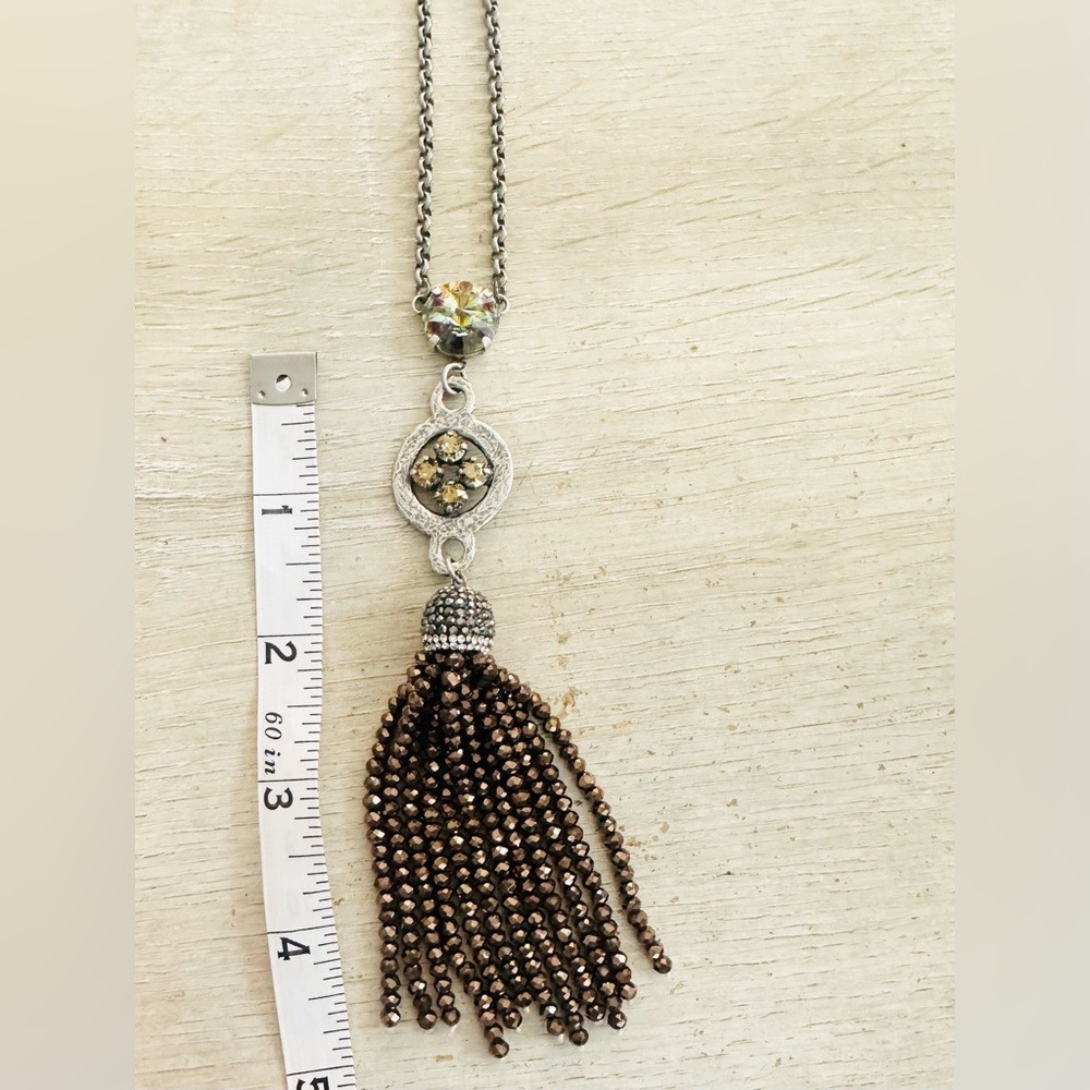 Silver-Tone Brown Tassel Pendant Necklace - Picture 3 of 4